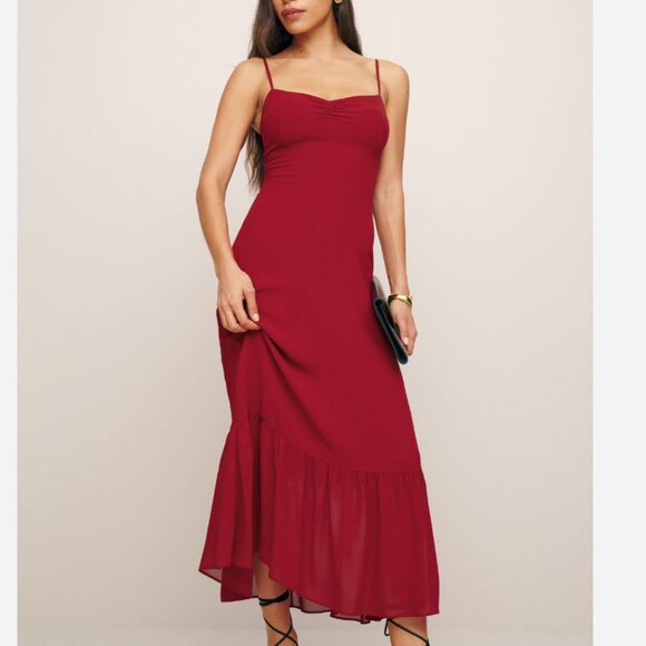 NWT Reformation Emersyn Midi Dress size 4 Crimson Red - Picture 4 of 9